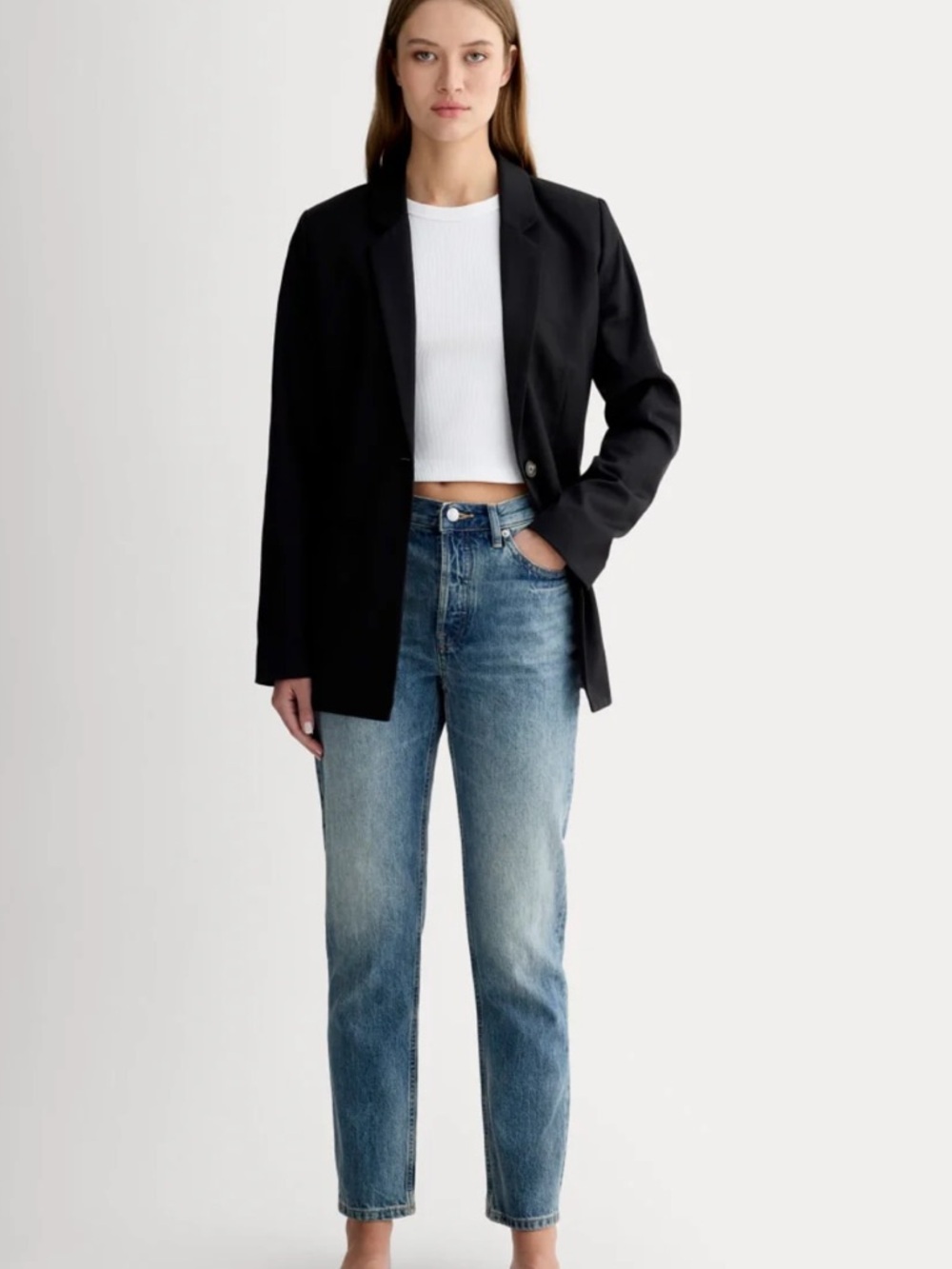 EVERLANE The Curvy ‘90s Cheeky Straight Leg Jean Mid Blue Size 28 Button Fly NEW - Picture 2 of 9